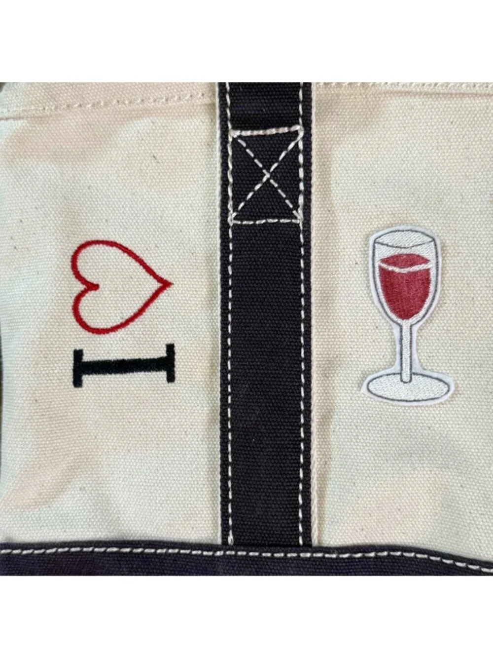 Lands' End Canvas Wine Bottle Tote Bag I Love Wine Embroidered